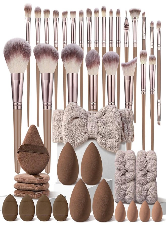 HGHDBT 44Pcs Brown Makeup Brushes Set Professional Makeup Kit Multi-functional Makeup Tool Set with Facial Makeup Accessories, Foundation Makeup Brush Kit Eye and Face Make up Brushes & Tools - Image 1