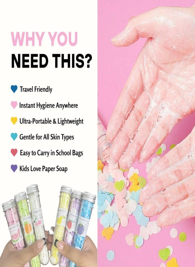 ZEPZY 6Pcs Paper Soap Tube Flower Design Mini Handwash Sheets in Bottle, Pocket-Friendly Paper Soap for Kids, Travel & School Use, Portable Hand Travel Soft Soap Paper Strips - Image 2