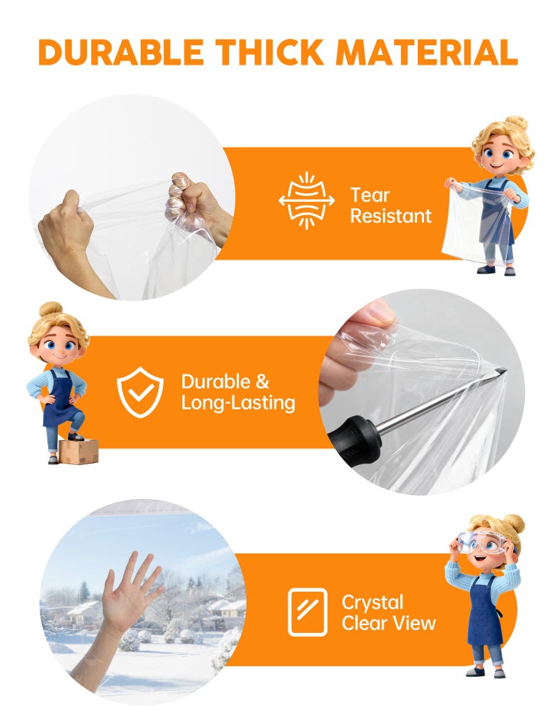 Homealexa Ready-to-Install Plastic Window Insulation Film 47â€³Ã—63â€³ (Fits 44â€³Ã—60â€³ Windows), Reusable Clear Draft Protection Thermal Insulated Window Cover with Built-in Hook & Loop Edge, No Cutting or Messy Tape - Image 5