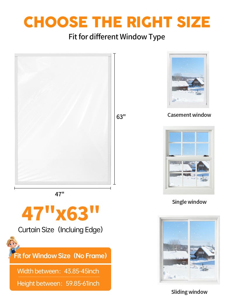 Homealexa Ready-to-Install Plastic Window Insulation Film 47â€³Ã—63â€³ (Fits 44â€³Ã—60â€³ Windows), Reusable Clear Draft Protection Thermal Insulated Window Cover with Built-in Hook & Loop Edge, No Cutting or Messy Tape - Image 2