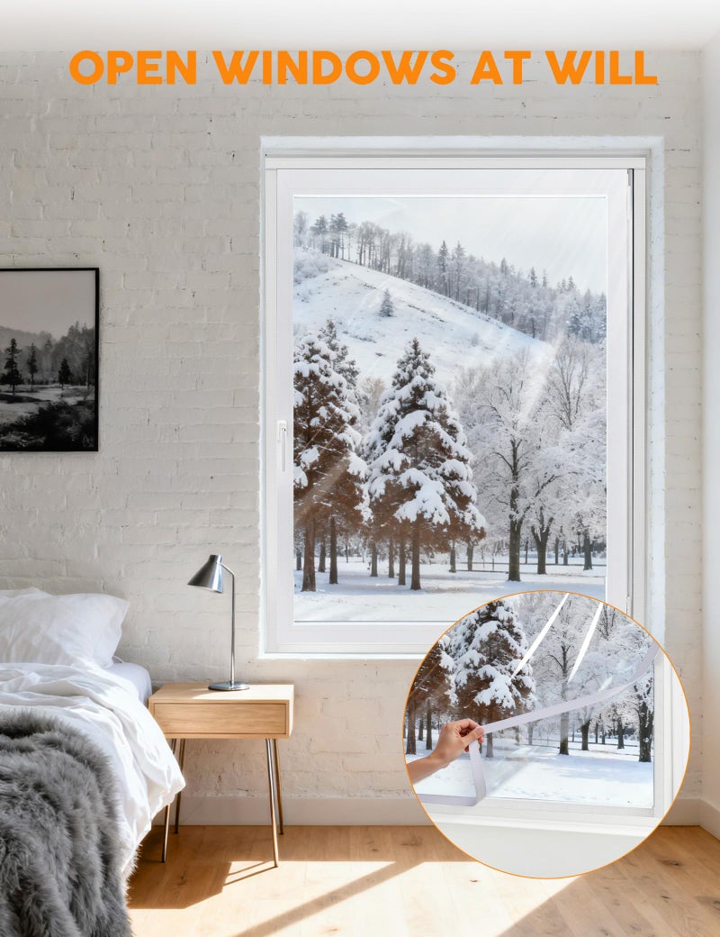 Homealexa Ready-to-Install Plastic Window Insulation Film 47â€³Ã—63â€³ (Fits 44â€³Ã—60â€³ Windows), Reusable Clear Draft Protection Thermal Insulated Window Cover with Built-in Hook & Loop Edge, No Cutting or Messy Tape - Image 3
