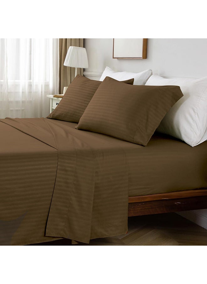 Hotel Collection HOTEL COLLECTION Stripe COFFEE BROWN Double Fitted Sheet 150x200 cm with 2 Pillow Cases  - Image 1