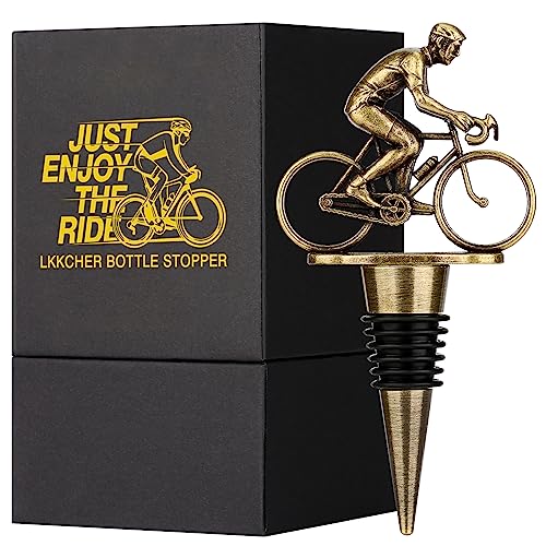 LKKCHER Bicycle Wine Bottle Stopper, Cute Wine Gifts for Men Women, Vintage Bicycle Cycling Gifts, Father Gifts Christmas Birthday Gifts for Rider Cyclist, Bronze Wine Saver, Wine Accessories - Image 1