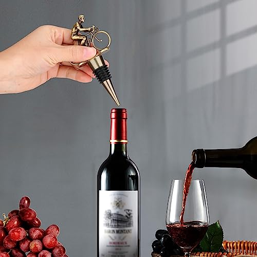 LKKCHER Bicycle Wine Bottle Stopper, Cute Wine Gifts for Men Women, Vintage Bicycle Cycling Gifts, Father Gifts Christmas Birthday Gifts for Rider Cyclist, Bronze Wine Saver, Wine Accessories - Image 4
