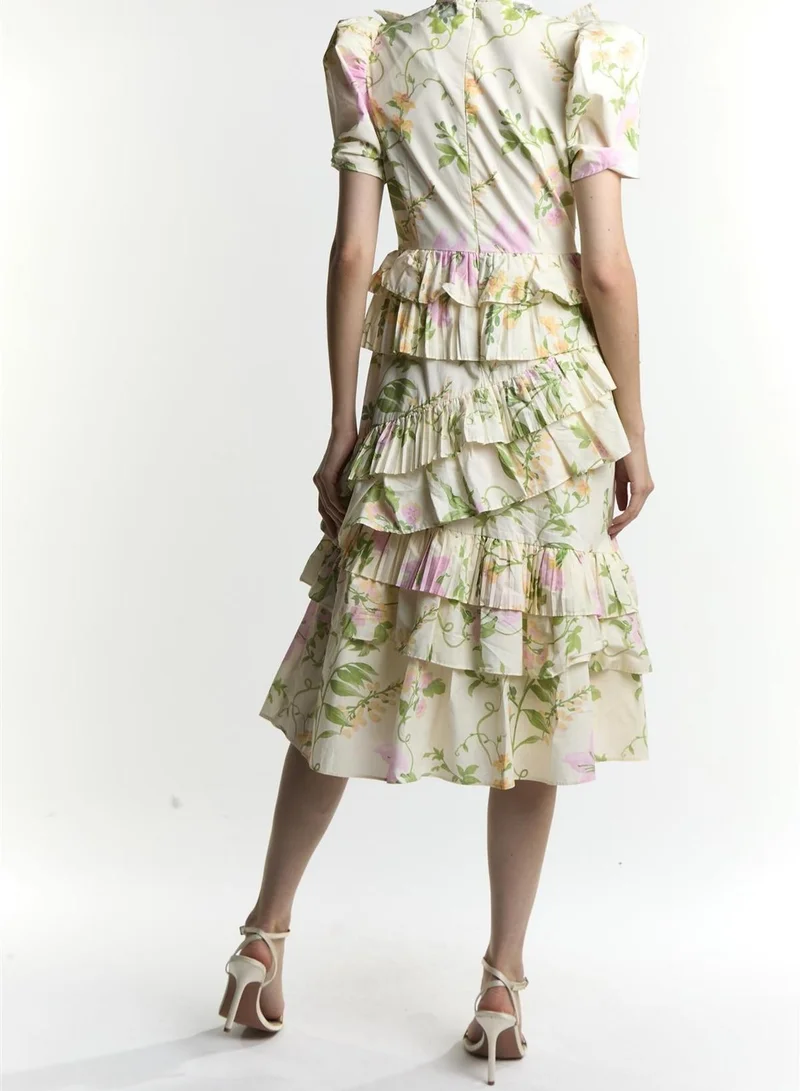 True Decadence Stone-Pink-Floral Delilah Puff-Sleeve Midi-Dress