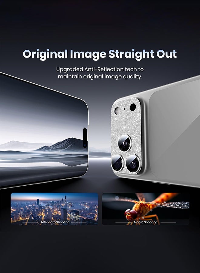 SUNDAREE واقي عدسة كاميرا iPhone 17 Pro - [مقاوم للكسر بدرجة عسكرية بطول 12 قدمًا] [امتصاص قوي] غطاء كامل من الزجاج المقوى 9H+ لشاشة الكاميرا، مناسب للجراب، فضي لامع - Image 4