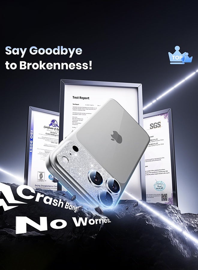 SUNDAREE واقي عدسة كاميرا iPhone 17 Pro - [مقاوم للكسر بدرجة عسكرية بطول 12 قدمًا] [امتصاص قوي] غطاء كامل من الزجاج المقوى 9H+ لشاشة الكاميرا، مناسب للجراب، فضي لامع - Image 2