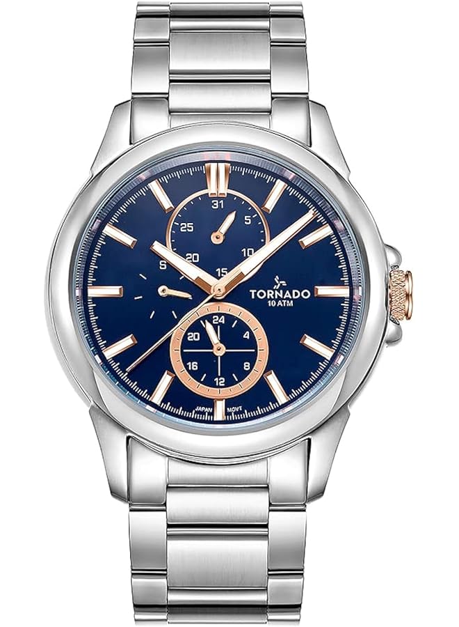 TORNADO Men Japan Quartz Movement Watch Multi Function Display And Stainless Steel Strap T6107 Sbsl Silver