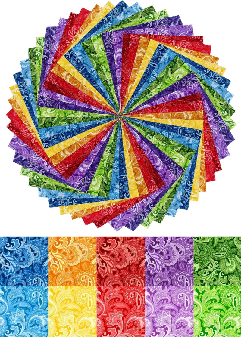LENAILIN 50pcs 10 x 10 inches Multicolor Cotton Fabric Bundle Squares for Quilting Sewing, Precut Fabric Squares for Craftï¼ŒPaisley - Image 4