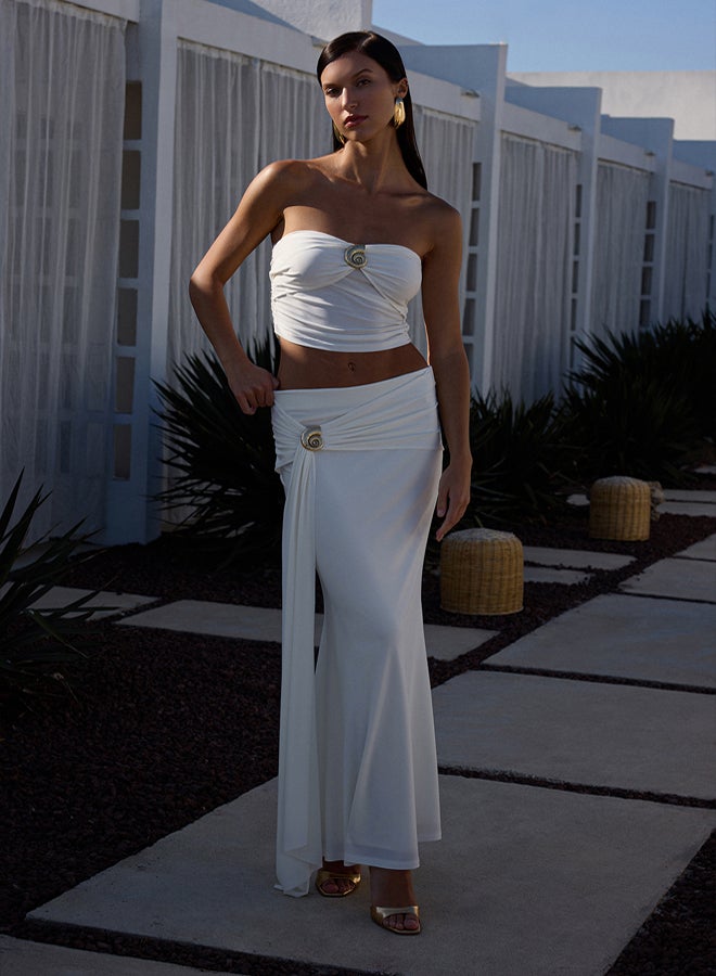trendyol Limited Edition White Body Fitted Knitted Long Skirt with Accessory Detail - Image 1