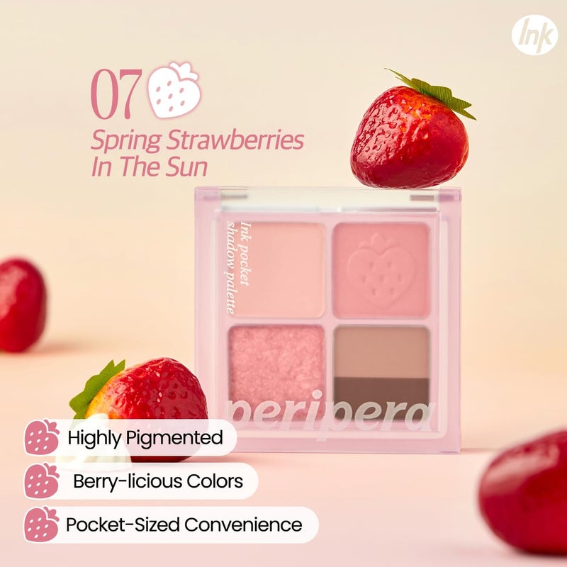 Peripera Ink Pocket Shadow Palette, Eyeshadow Quads, Creamy Formula, Blendable Matte & Shimmer Shades, Easy to Apply (007 SPRING STRAWBERRIES IN THE SUN, One Size) - Image 3
