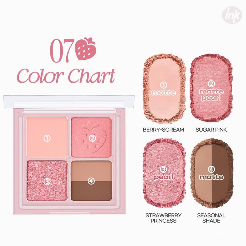 Peripera Ink Pocket Shadow Palette, Eyeshadow Quads, Creamy Formula, Blendable Matte & Shimmer Shades, Easy to Apply (007 SPRING STRAWBERRIES IN THE SUN, One Size) - Image 4