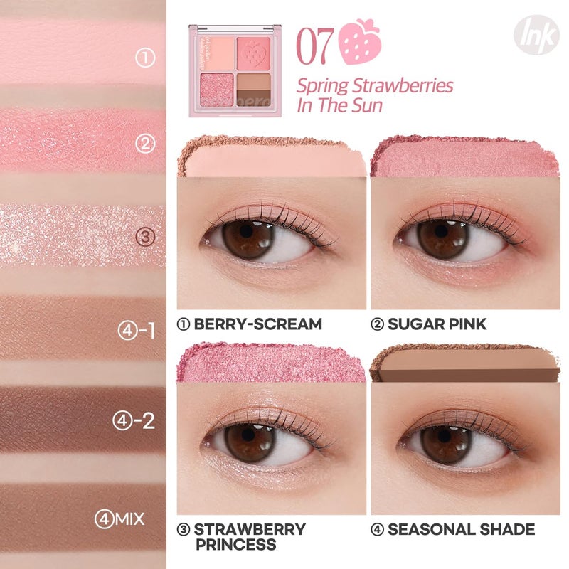 Peripera Ink Pocket Shadow Palette, Eyeshadow Quads, Creamy Formula, Blendable Matte & Shimmer Shades, Easy to Apply (007 SPRING STRAWBERRIES IN THE SUN, One Size) - Image 5