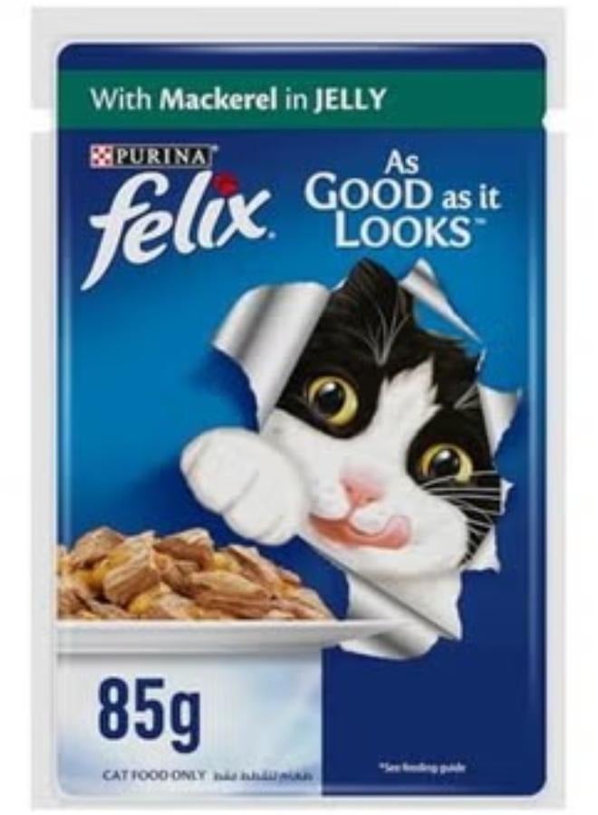 فيلكس طعام القطط البالغة  مع سمك الماكريل في الجيلي 85 جرامًا عبوة من 12 قطعة - Image 2