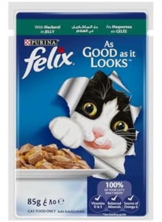 فيلكس طعام القطط البالغة  مع سمك الماكريل في الجيلي 85 جرامًا عبوة من 12 قطعة - Image 4