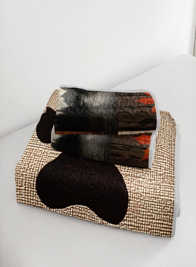 UEVBF Hunting Themed Quilt King Size,Lightweight Cabin Plaid Bedding Set with 2 Pillowcases,Forest Tree Brown Bear Paw Printed Bed Sets for Adults Room Decor. - Image 5
