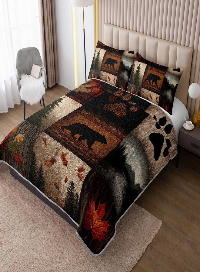 UEVBF Hunting Themed Quilt King Size,Lightweight Cabin Plaid Bedding Set with 2 Pillowcases,Forest Tree Brown Bear Paw Printed Bed Sets for Adults Room Decor. - Image 2