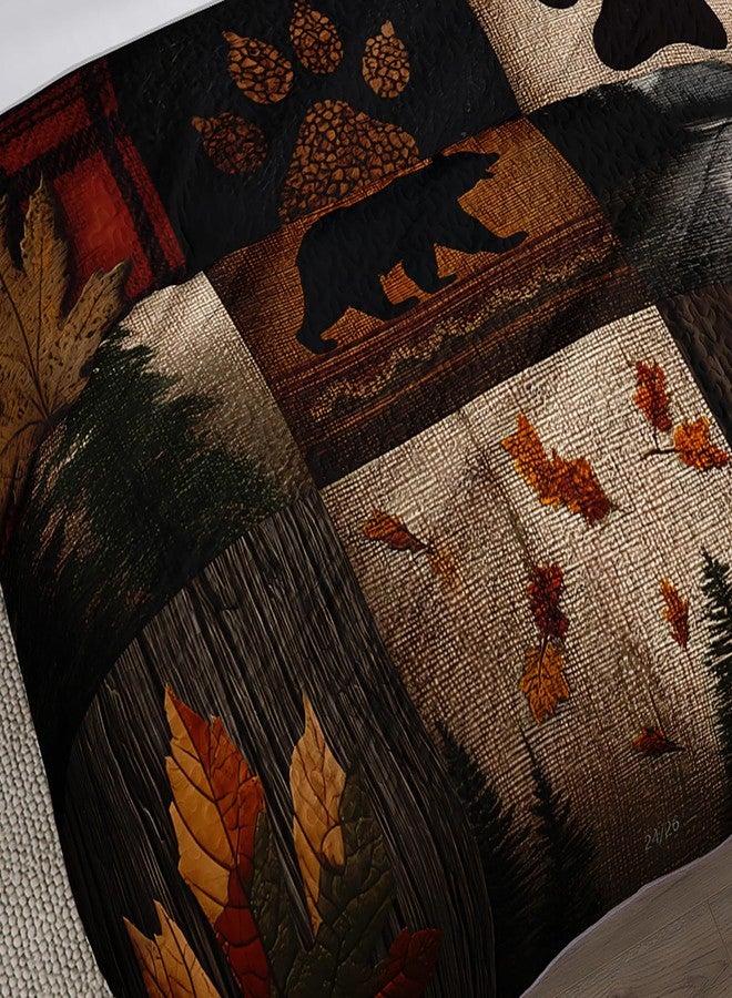UEVBF Hunting Themed Quilt King Size,Lightweight Cabin Plaid Bedding Set with 2 Pillowcases,Forest Tree Brown Bear Paw Printed Bed Sets for Adults Room Decor. - Image 4