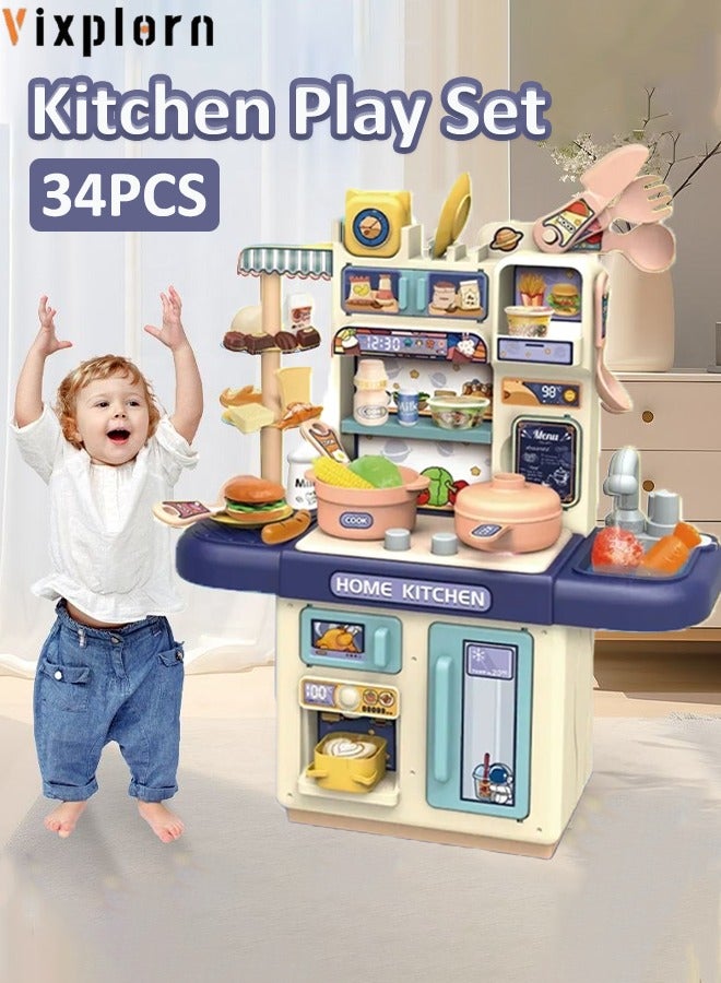 Vixplorn 34PCS Kitchen Toy Set Simulated Cooking Toy Set Role-Playing Game With Realistic Steam and Lights For Girls' Play Birthday Gift Suitable for Girls and Boys Age 3 and Up - Image 1