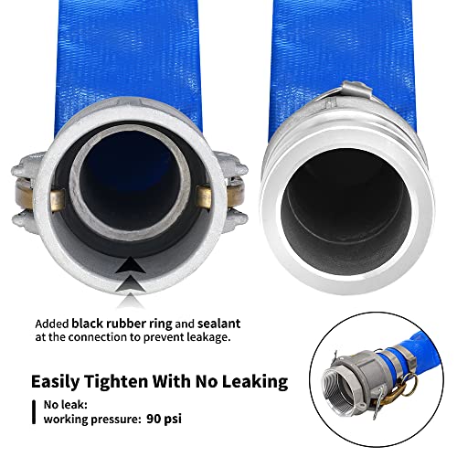 Geowaky 1-1/2" x 50ft PVC Lay Flat Discharge Hose With Aluminum Camlock C & E Fittings, Cam Lock Fitting Type A included, Pump Backwash Hose Assembly - Image 4