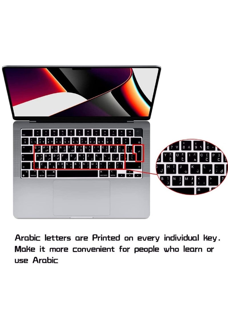 MacBook Keyboard Cover Skin for MacBook Pro 14 Inch 16 Inch Keyboard skin 2021 Compatible for A2442 A2485 UK English/Arabic Layout Keyboard Black - Image 3