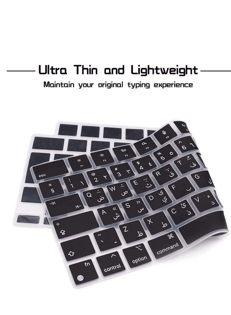 MacBook Keyboard Cover Skin for MacBook Pro 14 Inch 16 Inch Keyboard skin 2021 Compatible for A2442 A2485 UK English/Arabic Layout Keyboard Black - Image 2