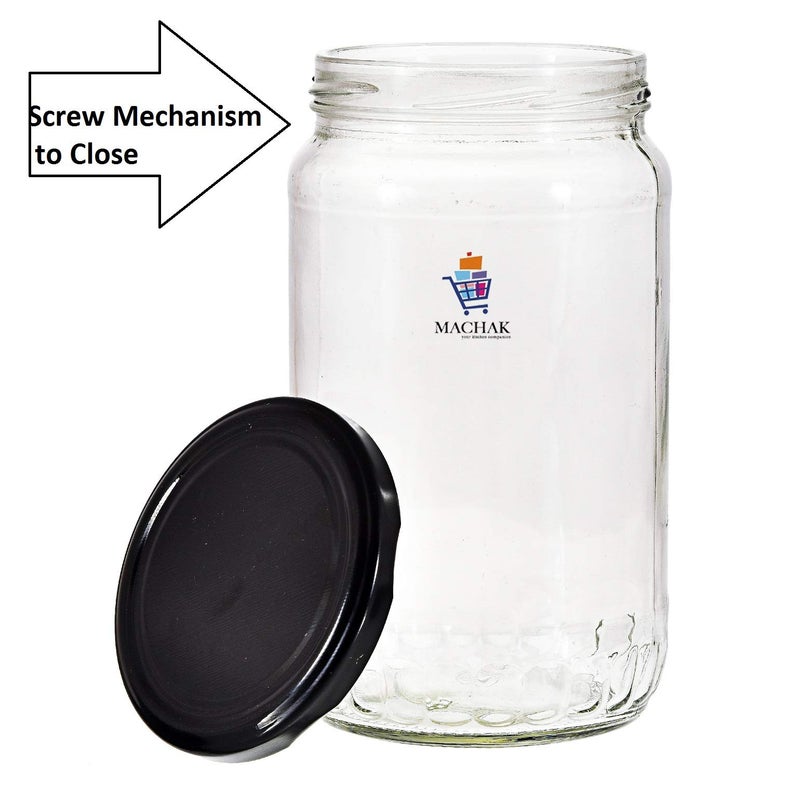 Machak Round Glass Jar Storage Container with Airtight Black Metal Cap Set of 3, 800 ml,Clear - Image 3
