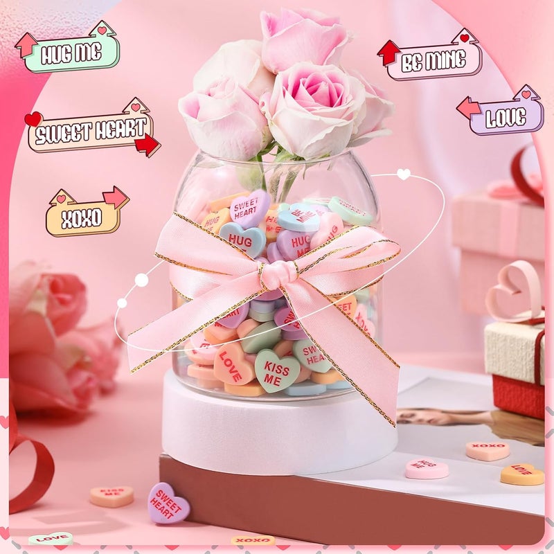 Threehoney 120 Pcs Conversation Hearts Vase Filler Valentine's Day Heart Ornament for Floating Candles Candy Heart Centerpiece for Valentine Wedding Home Table Party Decor, No Water Gel, Macaron Color - Image 2