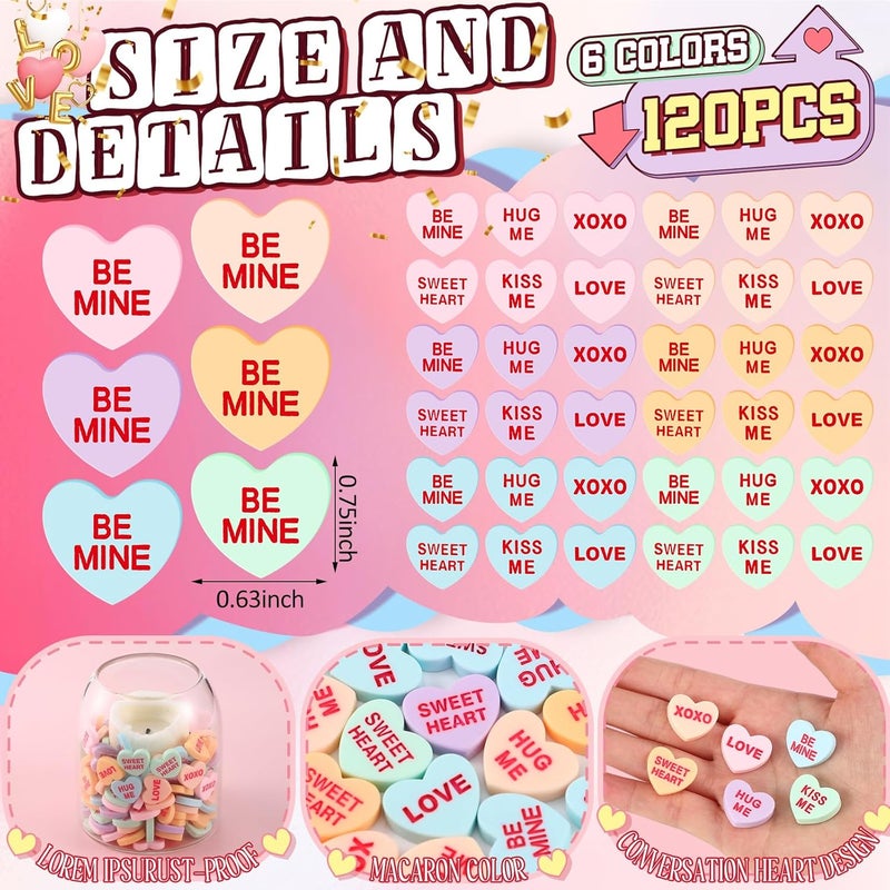 Threehoney 120 Pcs Conversation Hearts Vase Filler Valentine's Day Heart Ornament for Floating Candles Candy Heart Centerpiece for Valentine Wedding Home Table Party Decor, No Water Gel, Macaron Color - Image 3