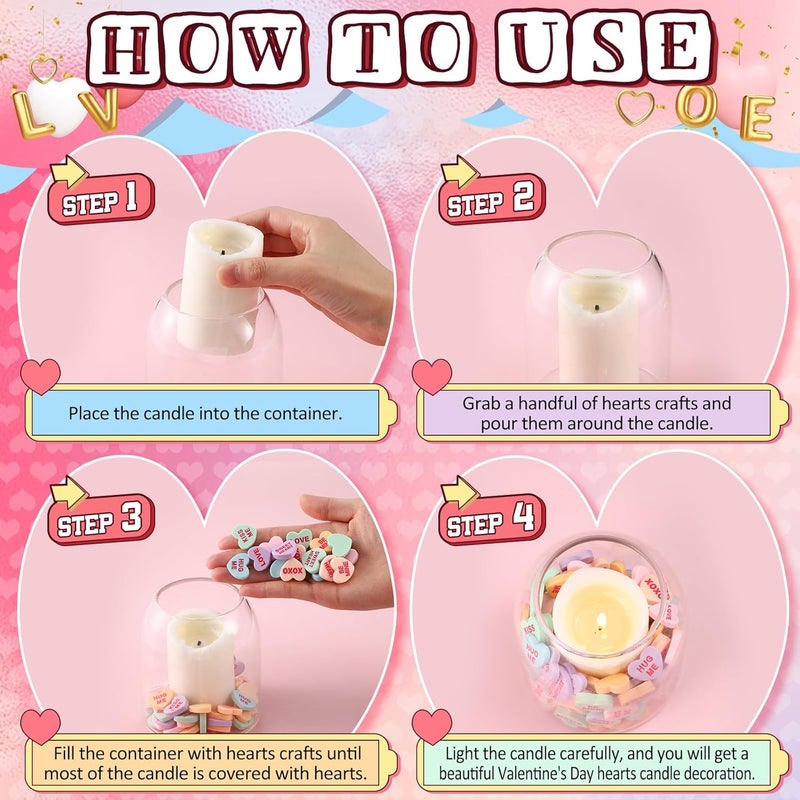 Threehoney 120 Pcs Conversation Hearts Vase Filler Valentine's Day Heart Ornament for Floating Candles Candy Heart Centerpiece for Valentine Wedding Home Table Party Decor, No Water Gel, Macaron Color - Image 4