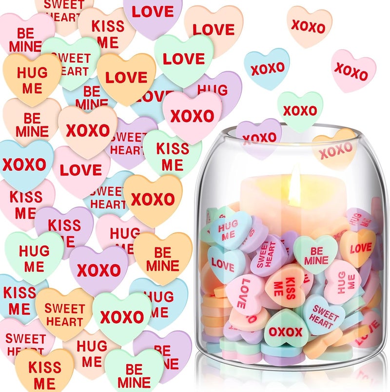 Threehoney 120 Pcs Conversation Hearts Vase Filler Valentine's Day Heart Ornament for Floating Candles Candy Heart Centerpiece for Valentine Wedding Home Table Party Decor, No Water Gel, Macaron Color - Image 1