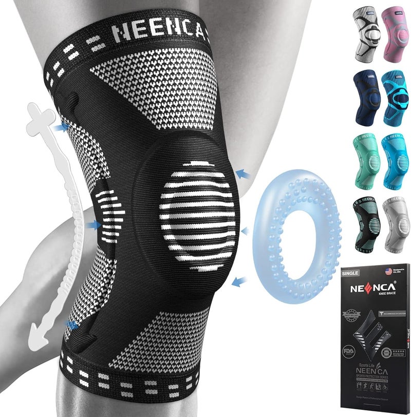 NEENCA Professional Knee Brace, Compression Knee Sleeve with Patella Gel Pad & Side Stabilizers, Knee Support Bandage for Pain Relief, Medical Knee Pad for Running, Workout, Arthritis, Joint Recovery - Single (Black, M) - Image 1