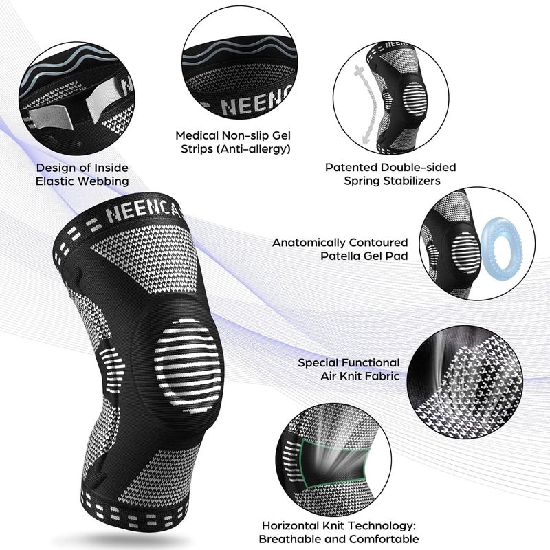 NEENCA Professional Knee Brace, Compression Knee Sleeve with Patella Gel Pad & Side Stabilizers, Knee Support Bandage for Pain Relief, Medical Knee Pad for Running, Workout, Arthritis, Joint Recovery - Single (Black, M) - Image 2
