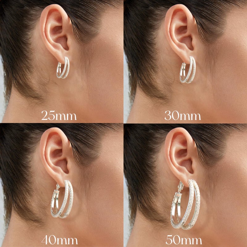 Senteria S925 Sterling Silver Hoop Earrings for Women Hypoallergenic Silver Double Hoop Earring Non Tarnish 14K Gold Plated Hoops with Cubic Zirconia Gold Double Hoops Earring for Women 25/30/40mm - Image 5