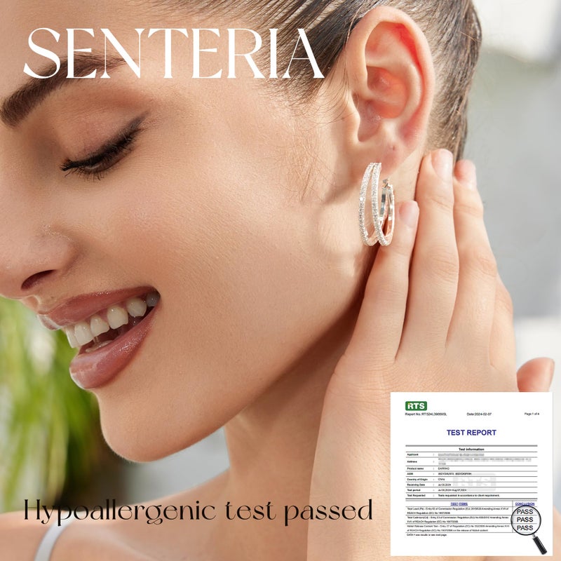 Senteria S925 Sterling Silver Hoop Earrings for Women Hypoallergenic Silver Double Hoop Earring Non Tarnish 14K Gold Plated Hoops with Cubic Zirconia Gold Double Hoops Earring for Women 25/30/40mm - Image 4