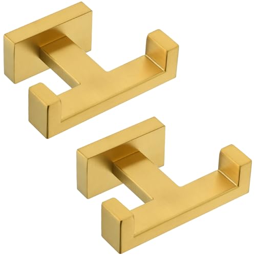Angle Simple Double Towel Hook Brushed Gold 2 PCS, SUS304 Stainless Steel Bathroom Hand Towel Holder, Double Robe Hook for Wall - Image 1
