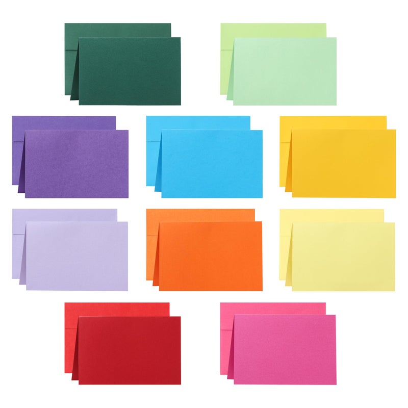 Silunkia 100 Packs 10 Assorted Colors Blank Note Cards and Envelopes 4 x 6 Heavyweight Folded Cardstock and A4 Envelopes Self Seal for Invitations, Wedding, DIY Greeting Cards, Birthday, Baby Showers - Image 1