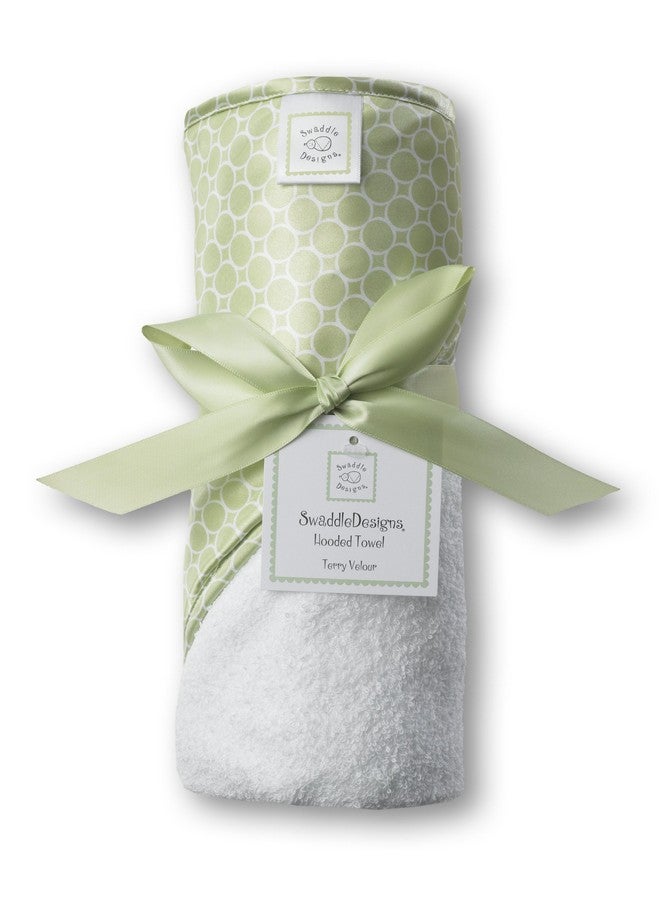 SwaddleDesigns Cotton Terry Velour Hooded Towel for Baby/Toddler, Absorbent with Satin Trim, Absorbent with Satin Trim, Kiwi Mini Mod Circles - Image 1