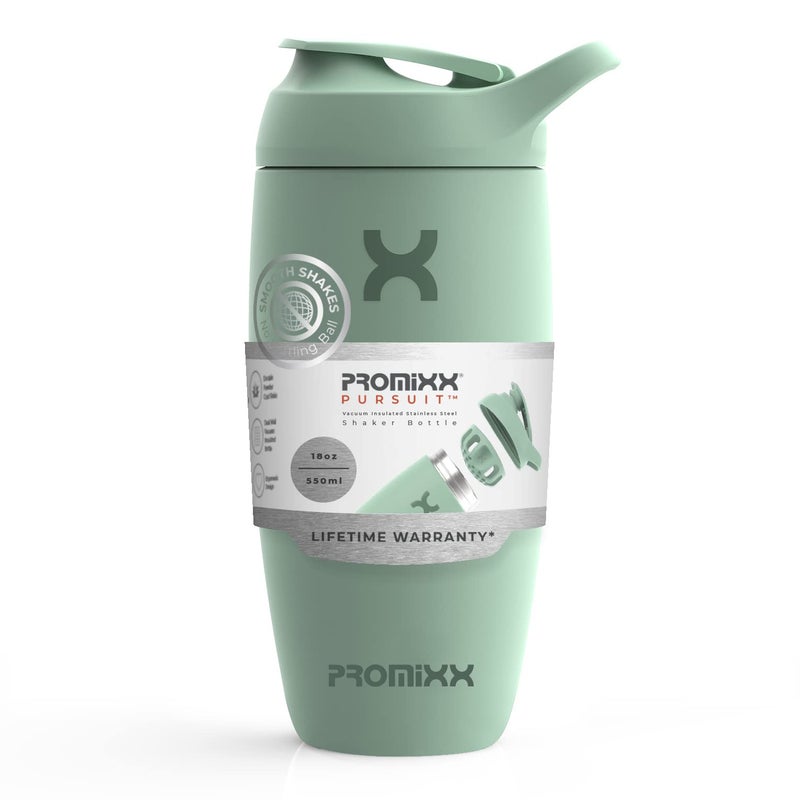 Promixx Pursuit Shaker Bottle Insulated Stainless Steel Water Bottle and shaker Cup, 18oz, Seagrass Green - Image 1