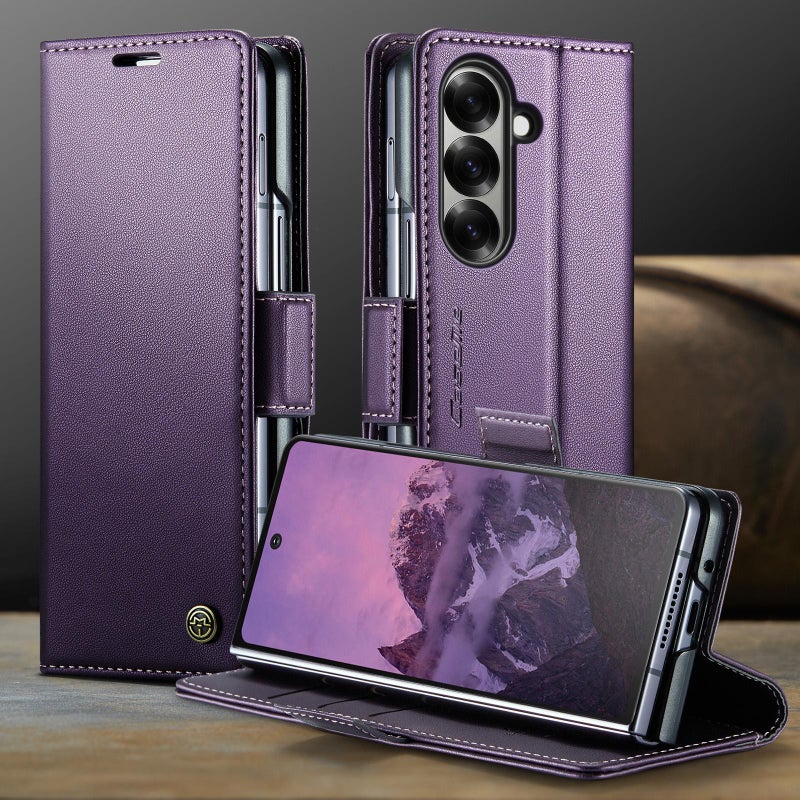 CaseMe For Samsung Galaxy Z Fold7 023 Buckle Litchi Texture Rfid Anti-Theft Leather Phone Case(Purple) - Image 5