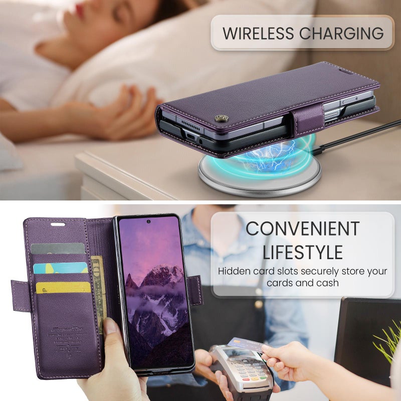 CaseMe For Samsung Galaxy Z Fold7 023 Buckle Litchi Texture Rfid Anti-Theft Leather Phone Case(Purple) - Image 4