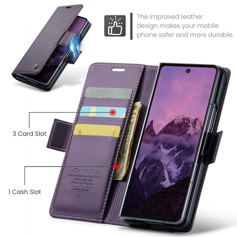 CaseMe For Samsung Galaxy Z Fold7 023 Buckle Litchi Texture Rfid Anti-Theft Leather Phone Case(Purple) - Image 2
