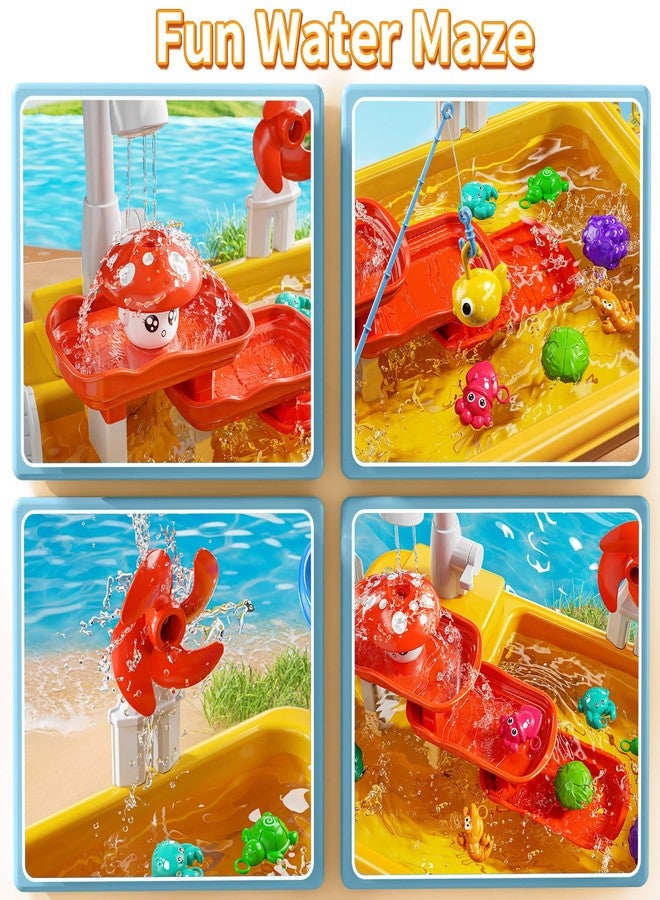 JUKUDAHU Water Table Toy for Kids 3 4 5 6 Years Old - Outdoor Kitchen Toys Set with Electrical Faucet, Toddler Fishing Games, Beach Sensory Water Table Playset, Gifts for Boys Girls 3-5 4-6 (Yellow) - Image 3