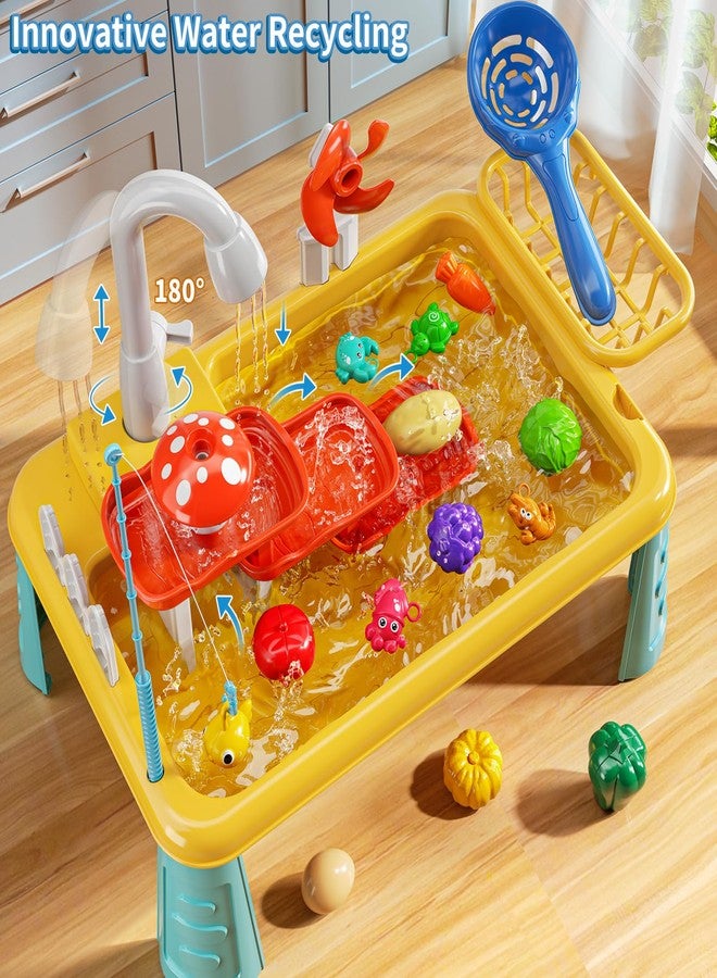 JUKUDAHU Water Table Toy for Kids 3 4 5 6 Years Old - Outdoor Kitchen Toys Set with Electrical Faucet, Toddler Fishing Games, Beach Sensory Water Table Playset, Gifts for Boys Girls 3-5 4-6 (Yellow) - Image 4
