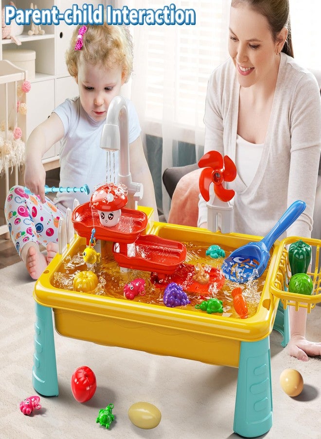JUKUDAHU Water Table Toy for Kids 3 4 5 6 Years Old - Outdoor Kitchen Toys Set with Electrical Faucet, Toddler Fishing Games, Beach Sensory Water Table Playset, Gifts for Boys Girls 3-5 4-6 (Yellow) - Image 2