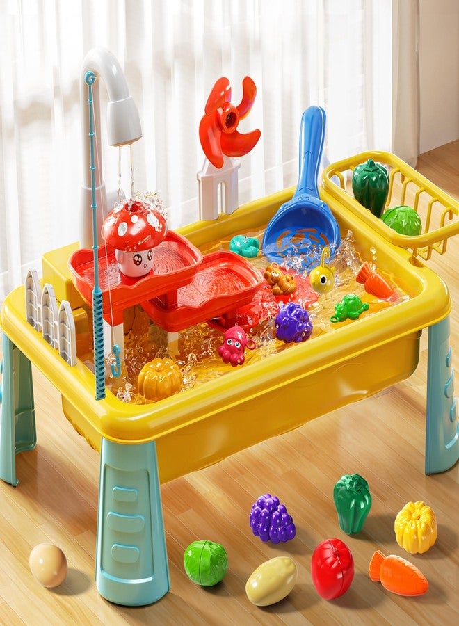 JUKUDAHU Water Table Toy for Kids 3 4 5 6 Years Old - Outdoor Kitchen Toys Set with Electrical Faucet, Toddler Fishing Games, Beach Sensory Water Table Playset, Gifts for Boys Girls 3-5 4-6 (Yellow) - Image 1