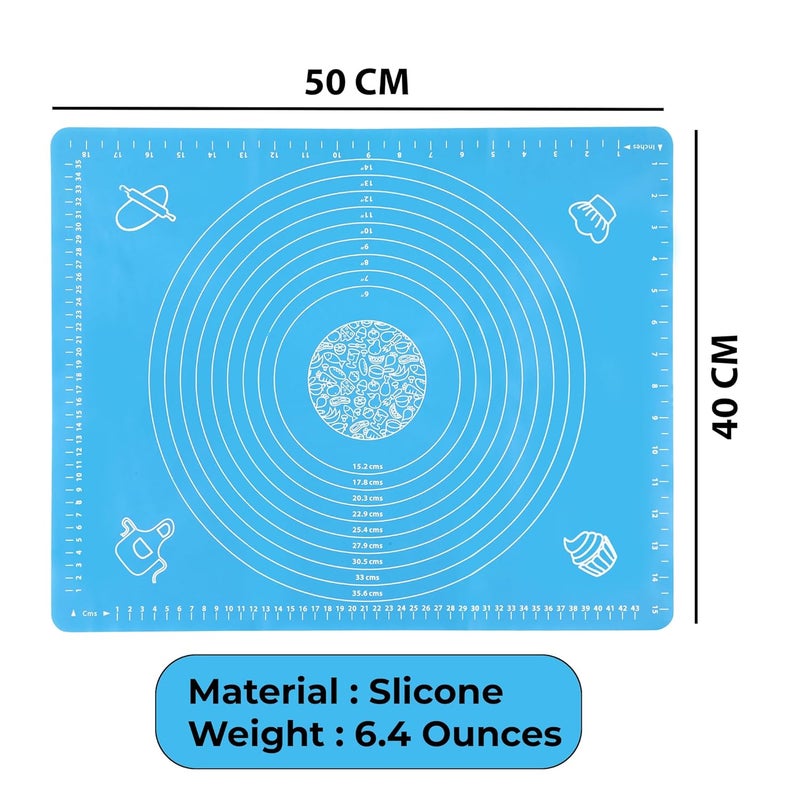 Cutting Edge Essentials Silicone Baking Mat NonStick Stretchable Fondant Atta Kneading Sheet with Measurement Design for Rolling Roti and Chapati Blue Pack of 1 50 X 40 Cm - Image 5