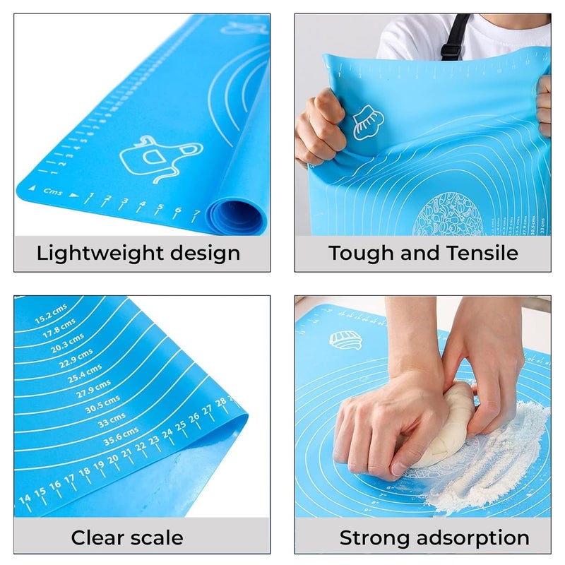 Cutting Edge Essentials Silicone Baking Mat NonStick Stretchable Fondant Atta Kneading Sheet with Measurement Design for Rolling Roti and Chapati Blue Pack of 1 50 X 40 Cm - Image 4