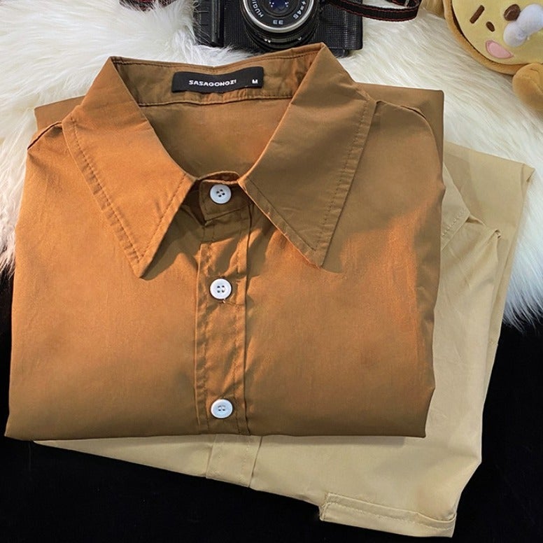 2024 Japanese Style Retro Short-Sleeved Shirt Men'S Summer Workwear Casual Pure Color Loose Large Size Export Cardigan Shirt - Image 5