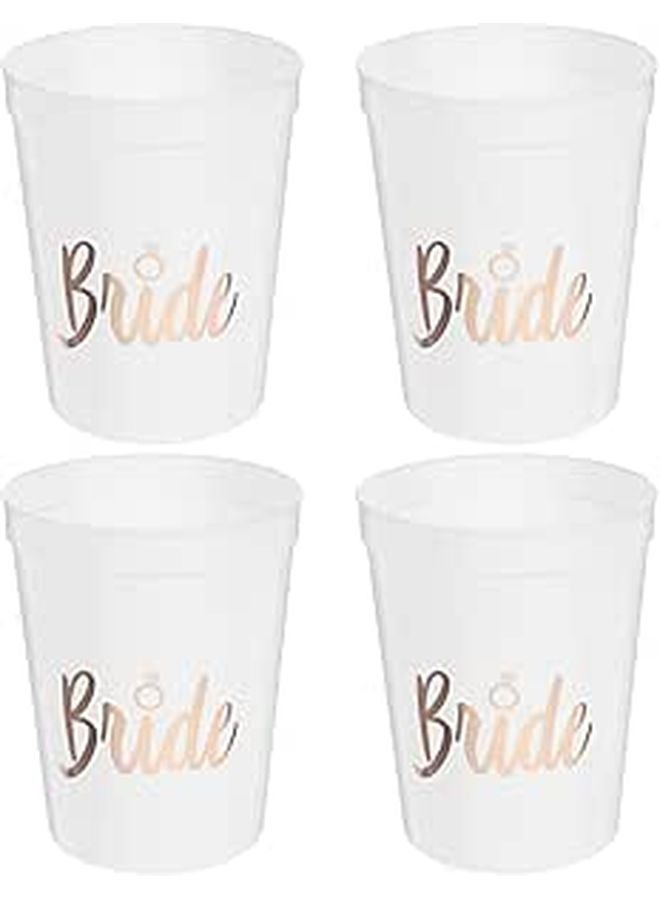 Unbreakable Plastic Wedding Wine Cups Sturdy Bride Themed 4 Piece Set For Party Cocktail Juice - Image 1